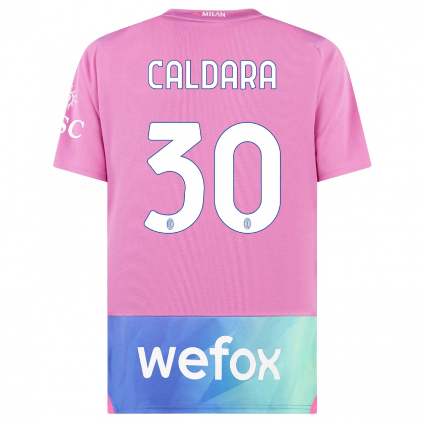 Kandiny Niño Camiseta Mattia Caldara #30 Rosado Morado Equipación Tercera 2023/24 La Camisa