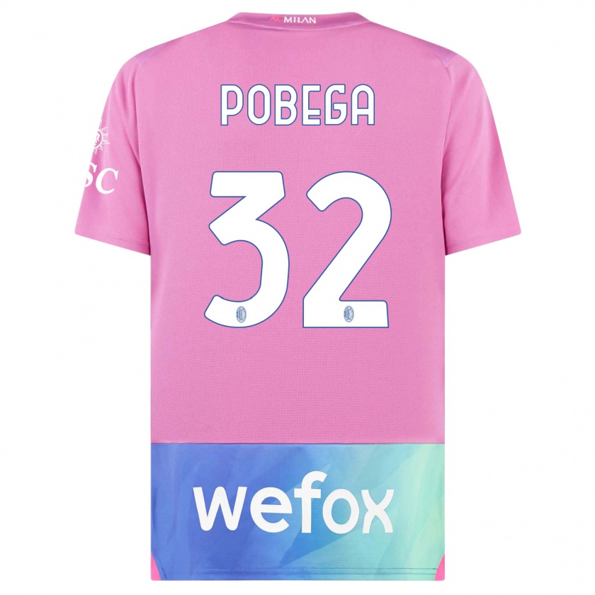 Kandiny Bambino Maglia Tommaso Pobega #32 Rosa Viola Kit Gara Third 2023/24 Maglietta