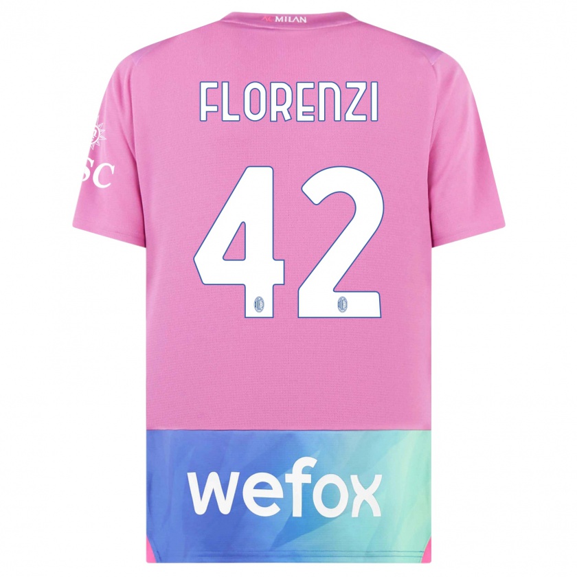 Kandiny Bambino Maglia Alessandro Florenzi #42 Rosa Viola Kit Gara Third 2023/24 Maglietta