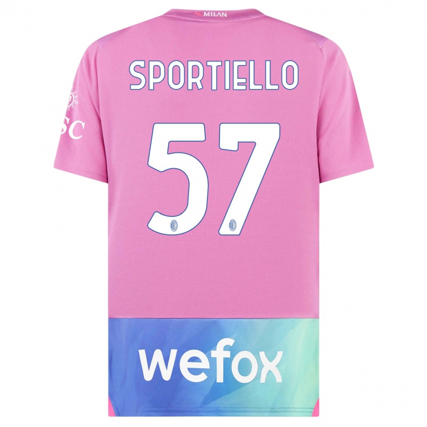 Kandiny Niño Camiseta Marco Sportiello #57 Rosado Morado Equipación Tercera 2023/24 La Camisa