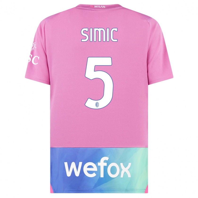 Kandiny Niño Camiseta Jan-Carlo Simic #5 Rosado Morado Equipación Tercera 2023/24 La Camisa