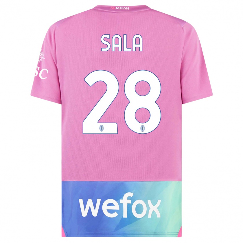 Kandiny Kinderen Emanuele Sala #28 Roze Paars Thuisshirt Derde Tenue 2023/24 T-Shirt België