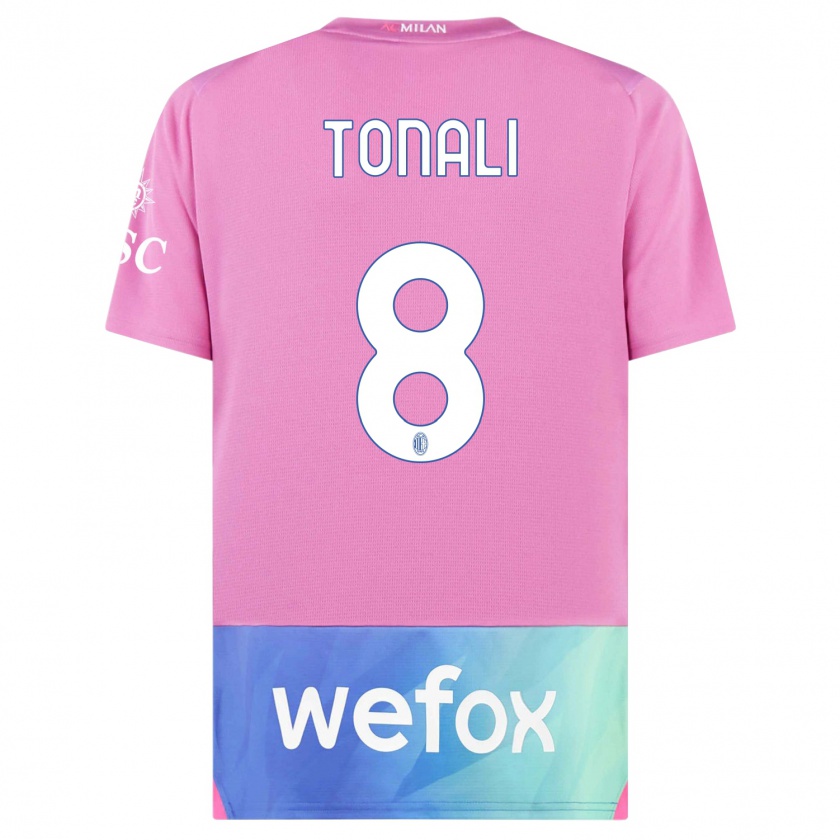 Kandiny Kinderen Sandro Tonali #8 Roze Paars Thuisshirt Derde Tenue 2023/24 T-Shirt België