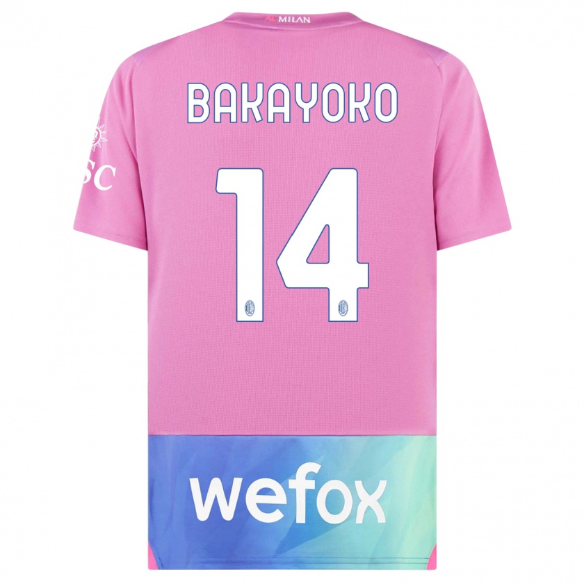 Kandiny Niño Camiseta Tiemoue Bakayoko #14 Rosado Morado Equipación Tercera 2023/24 La Camisa