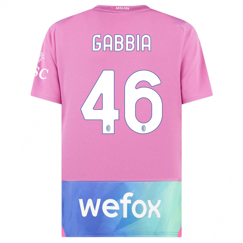 Kandiny Niño Camiseta Matteo Gabbia #46 Rosado Morado Equipación Tercera 2023/24 La Camisa