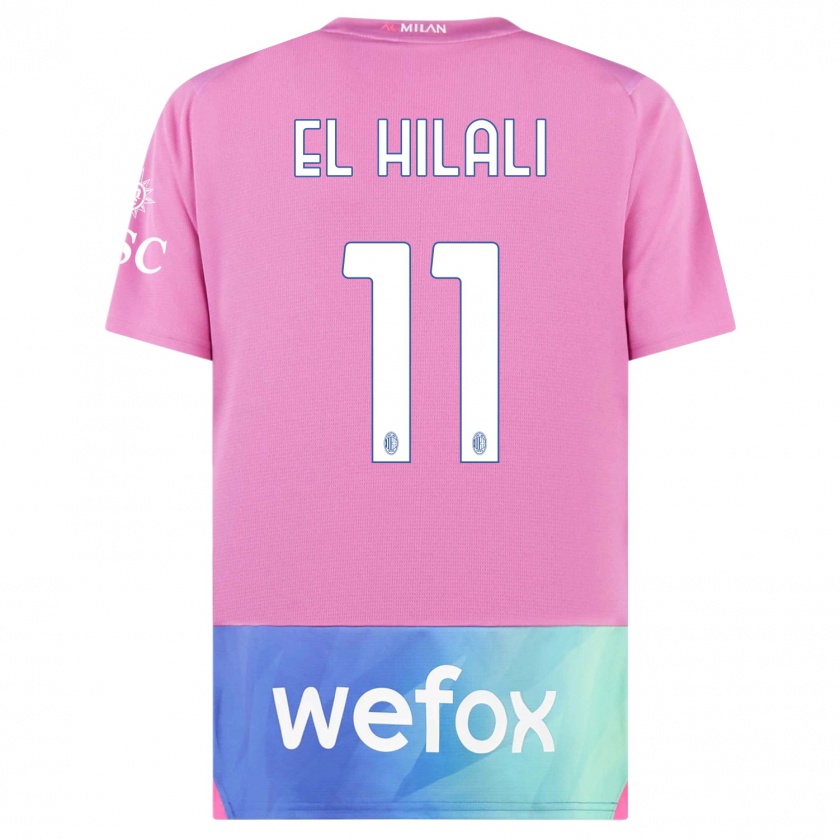 Kandiny Bambino Maglia Youns El Hilali #11 Rosa Viola Kit Gara Third 2023/24 Maglietta