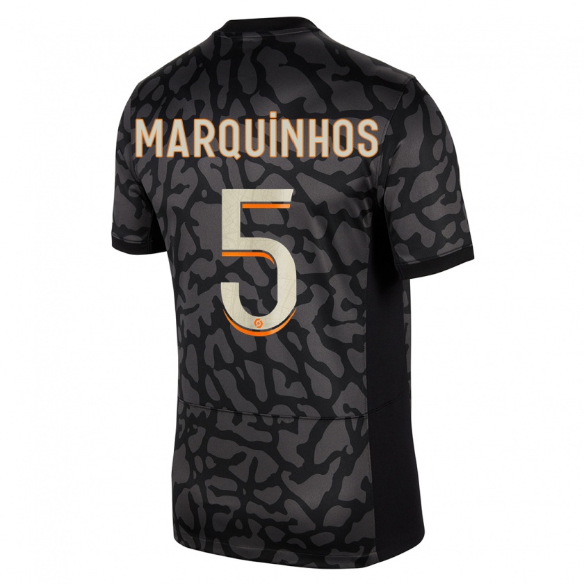 Kandiny Kinder Marquinhos #5 Schwarz Ausweichtrikot Trikot 2023/24 T-Shirt Österreich