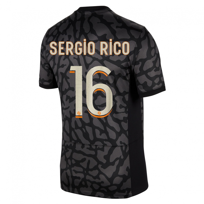 Kandiny Bambino Maglia Sergio Rico #16 Nero Kit Gara Third 2023/24 Maglietta