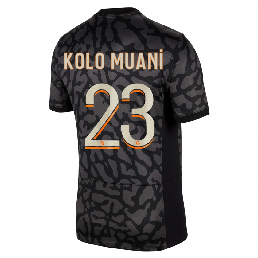 Kandiny Bambino Maglia Randal Kolo Muani #23 Nero Kit Gara Third 2023/24 Maglietta