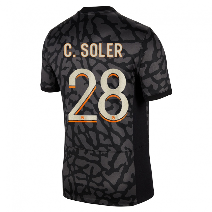 Kandiny Niño Camiseta Carlos Soler #28 Negro Equipación Tercera 2023/24 La Camisa México