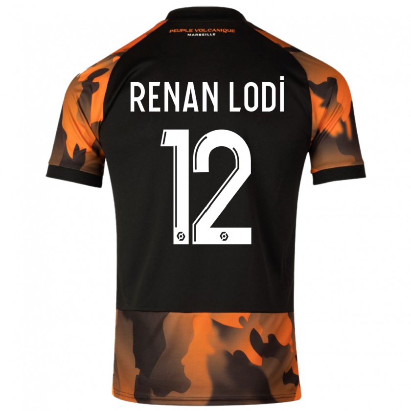 Kandiny Kinderen Renan Lodi #12 Zwart Oranje Thuisshirt Derde Tenue 2023/24 T-Shirt België