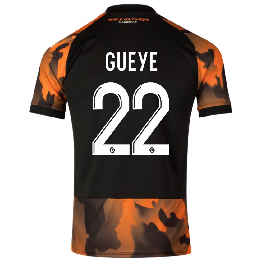 Kandiny Bambino Maglia Pape Gueye #22 Nero Arancione Kit Gara Third 2023/24 Maglietta