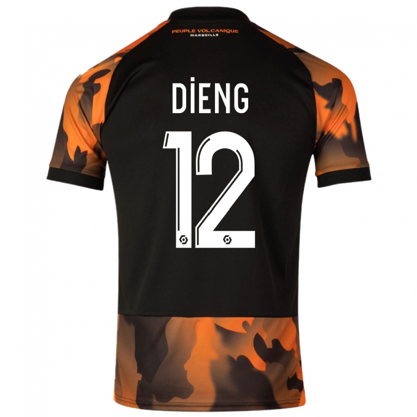 Kandiny Kinderen Bamba Dieng #12 Zwart Oranje Thuisshirt Derde Tenue 2023/24 T-Shirt