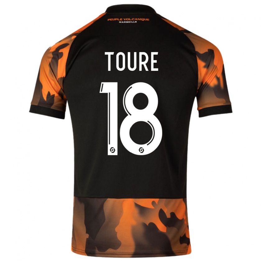 Kandiny Bambino Maglia Isaak Toure #18 Nero Arancione Kit Gara Third 2023/24 Maglietta