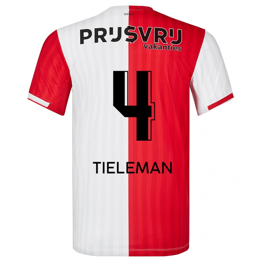 Kandiny Uomo Maglia Jerry Tieleman #4 Rosso Bianco Kit Gara Home 2023/24 Maglietta