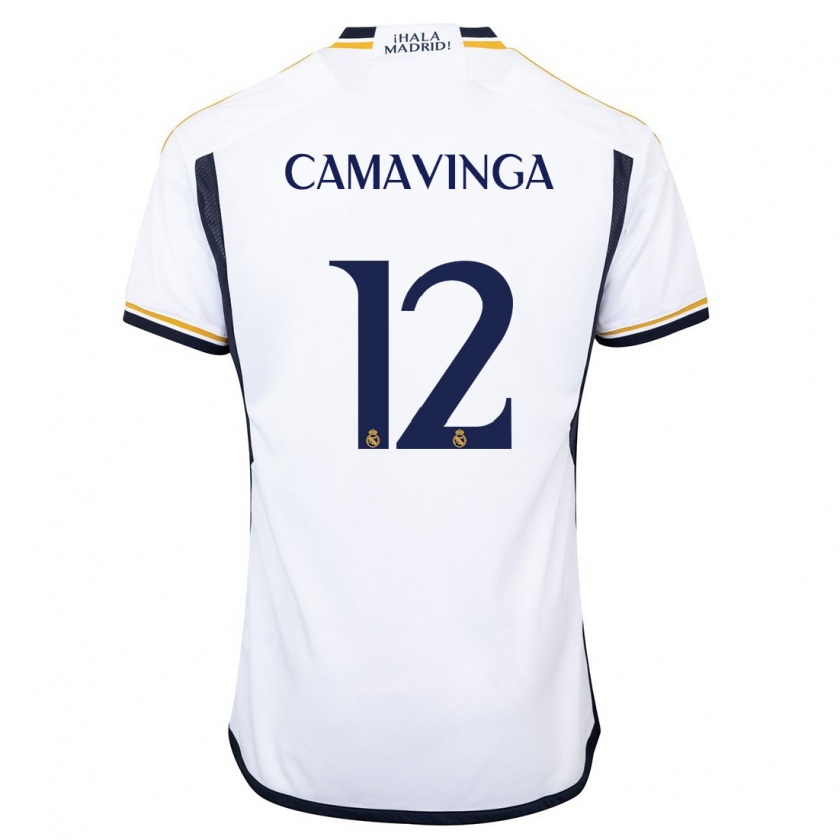 Kandiny Uomo Maglia Eduardo Camavinga #12 Bianco Kit Gara Home 2023/24 Maglietta