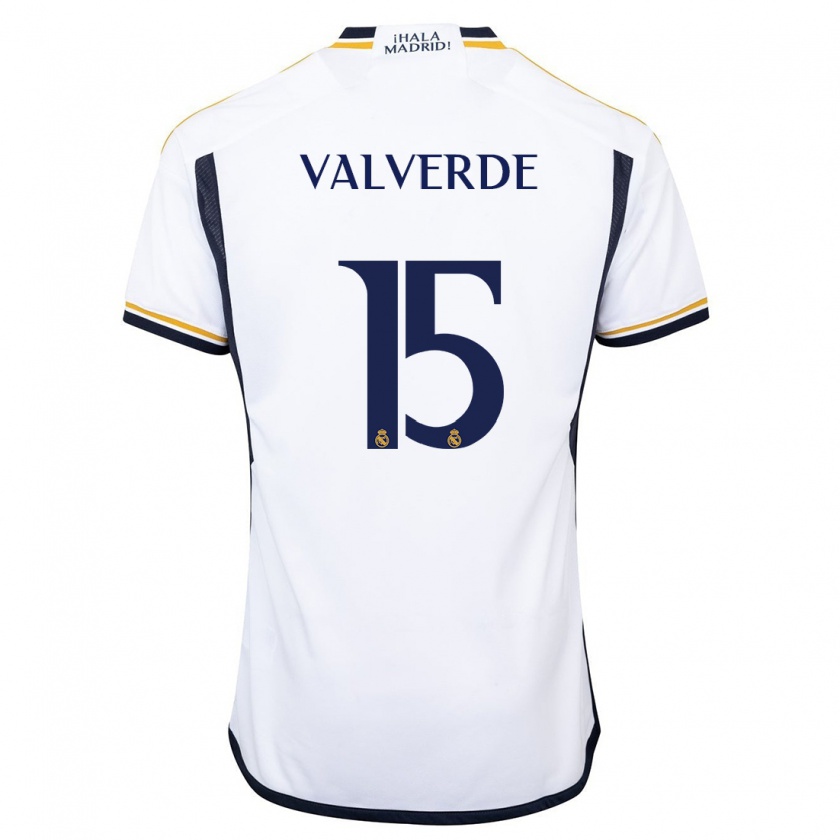 Kandiny Uomo Maglia Federico Valverde #15 Bianco Kit Gara Home 2023/24 Maglietta