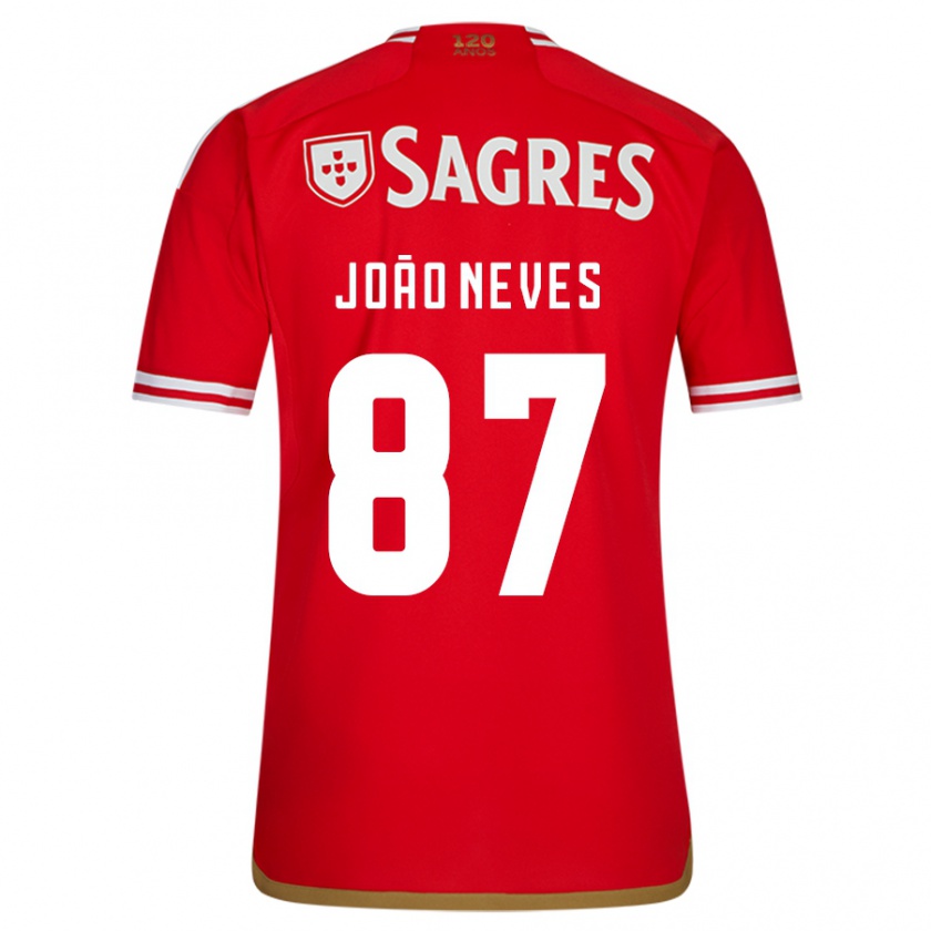 Kandiny Hombre Camiseta João Neves #87 Rojo 1ª Equipación 2023/24 La Camisa