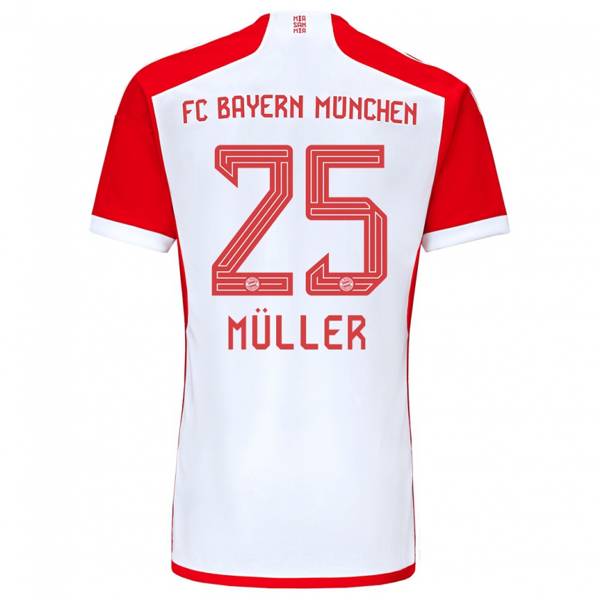 Kandiny Męski Thomas Müller #25 Czerwony Biały Domowa Koszulka 2023/24 Koszulki Klubowe