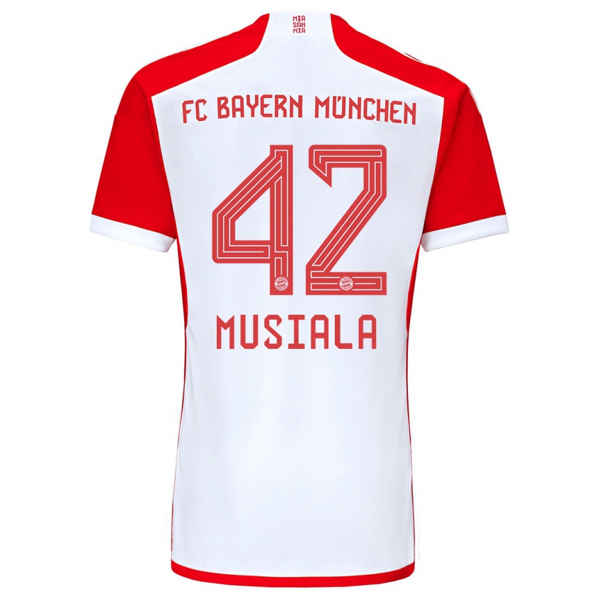 Kandiny Heren Jamal Musiala #42 Rood Wit Thuisshirt Thuistenue 2023/24 T-Shirt België