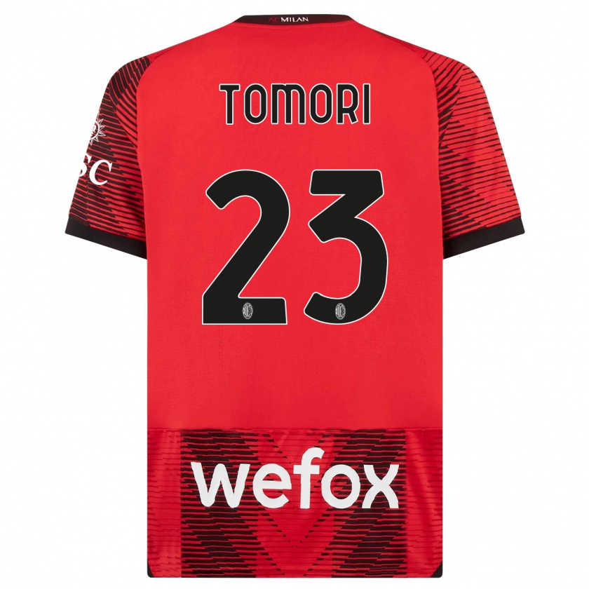 Kandiny Uomo Maglia Fikayo Tomori #23 Rosso Nero Kit Gara Home 2023/24 Maglietta