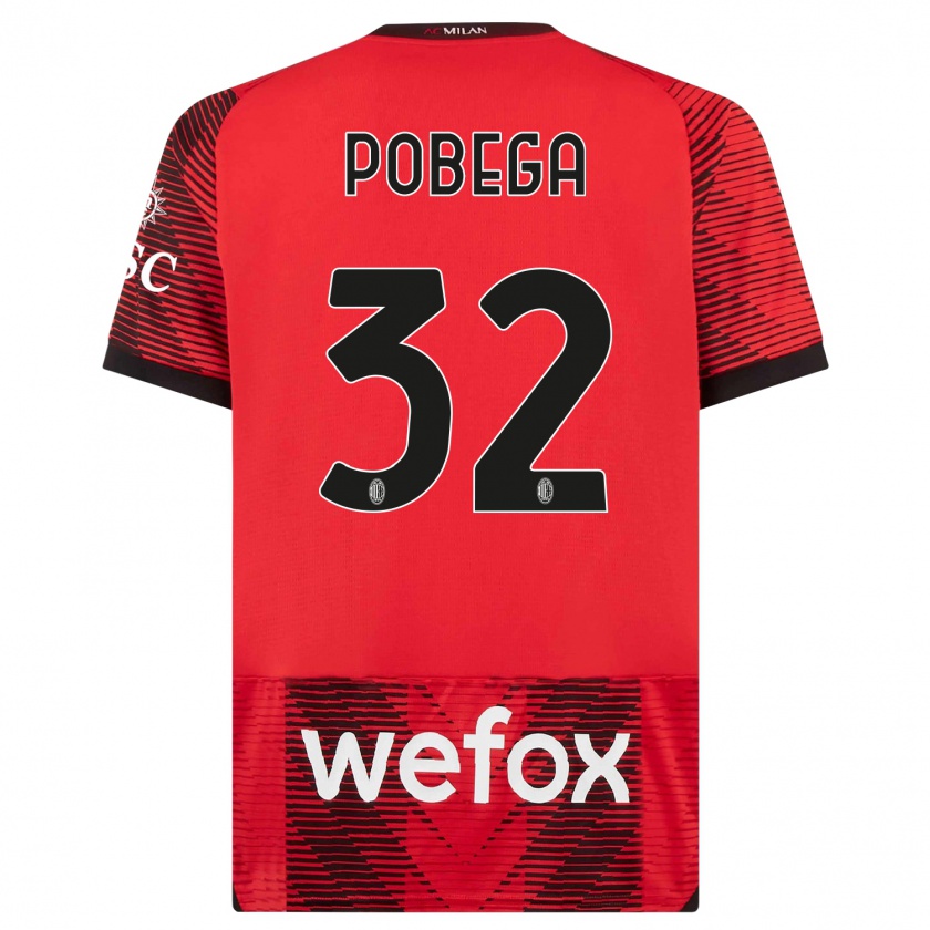 Kandiny Hombre Camiseta Tommaso Pobega #32 Negro Rojo 1ª Equipación 2023/24 La Camisa