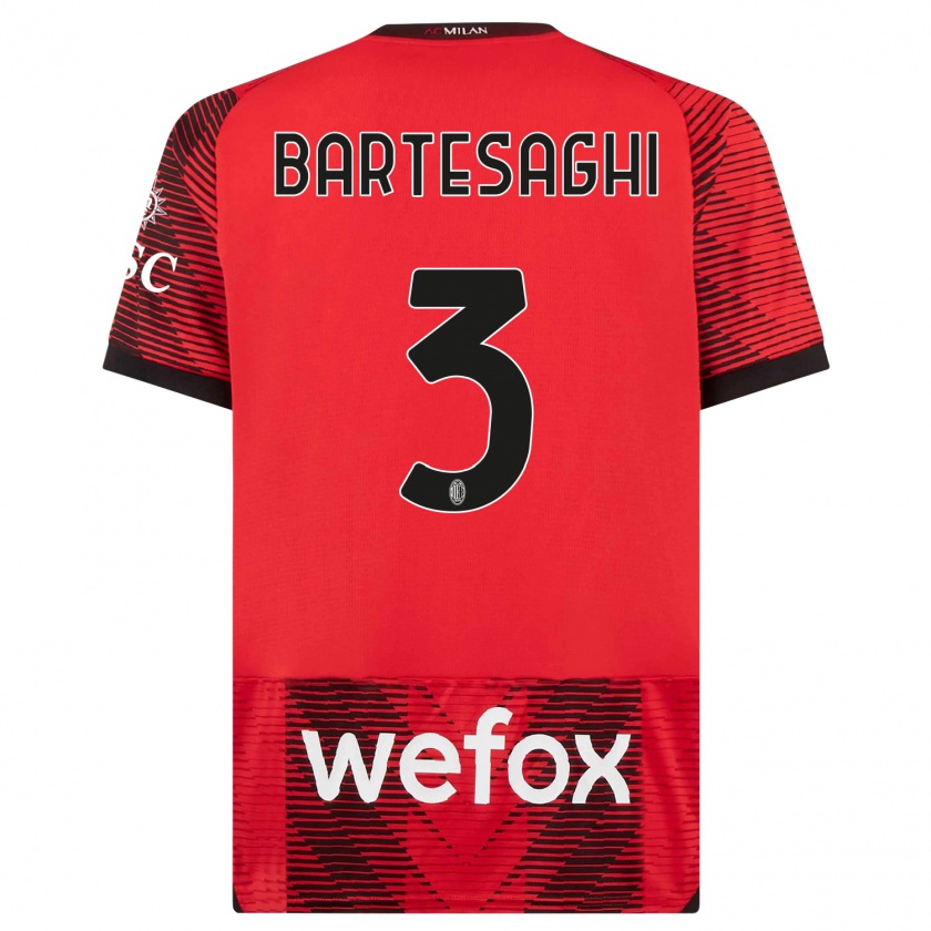 Kandiny Uomo Maglia Davide Bartesaghi #3 Rosso Nero Kit Gara Home 2023/24 Maglietta