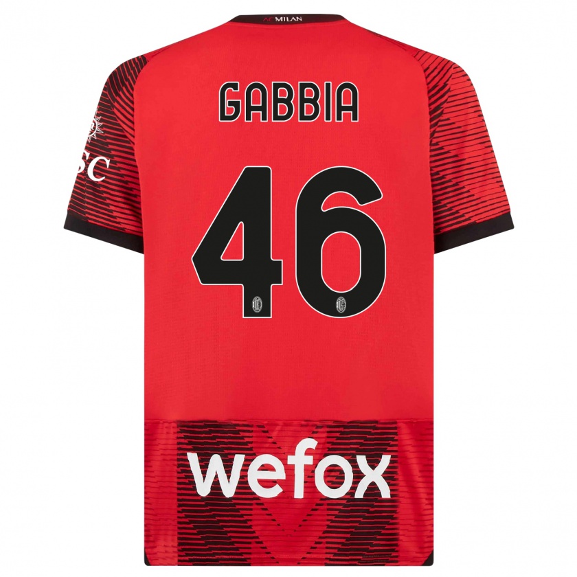 Kandiny Hombre Camiseta Matteo Gabbia #46 Negro Rojo 1ª Equipación 2023/24 La Camisa