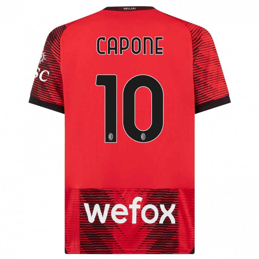 Kandiny Hombre Camiseta Andrea Capone #10 Negro Rojo 1ª Equipación 2023/24 La Camisa