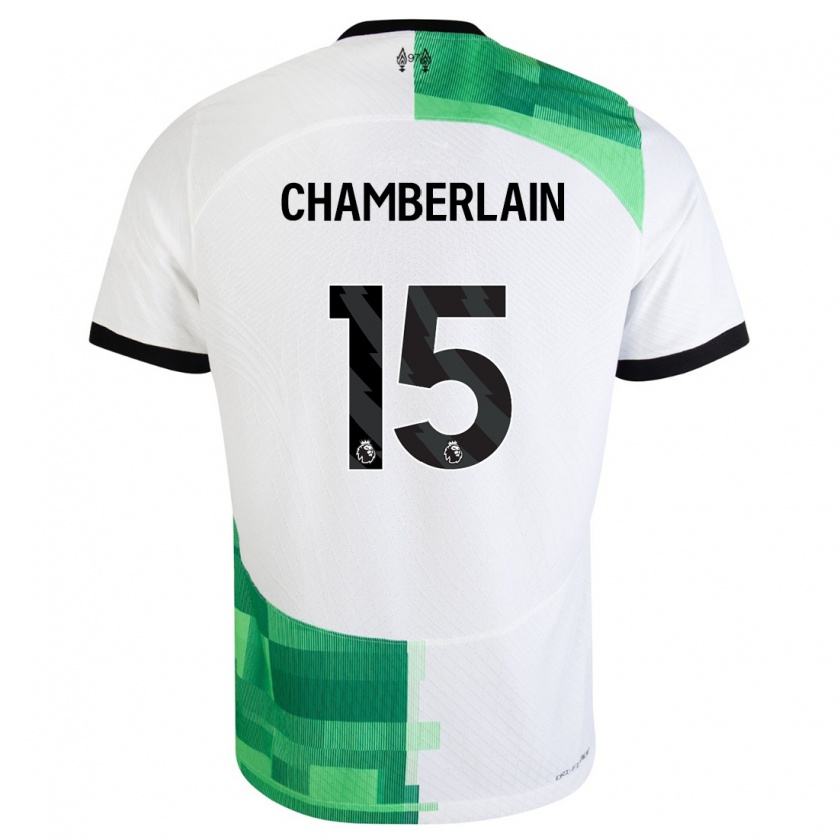 Kandiny Uomo Maglia Alex Oxlade Chamberlain #15 Bianco Verde Kit Gara Away 2023/24 Maglietta