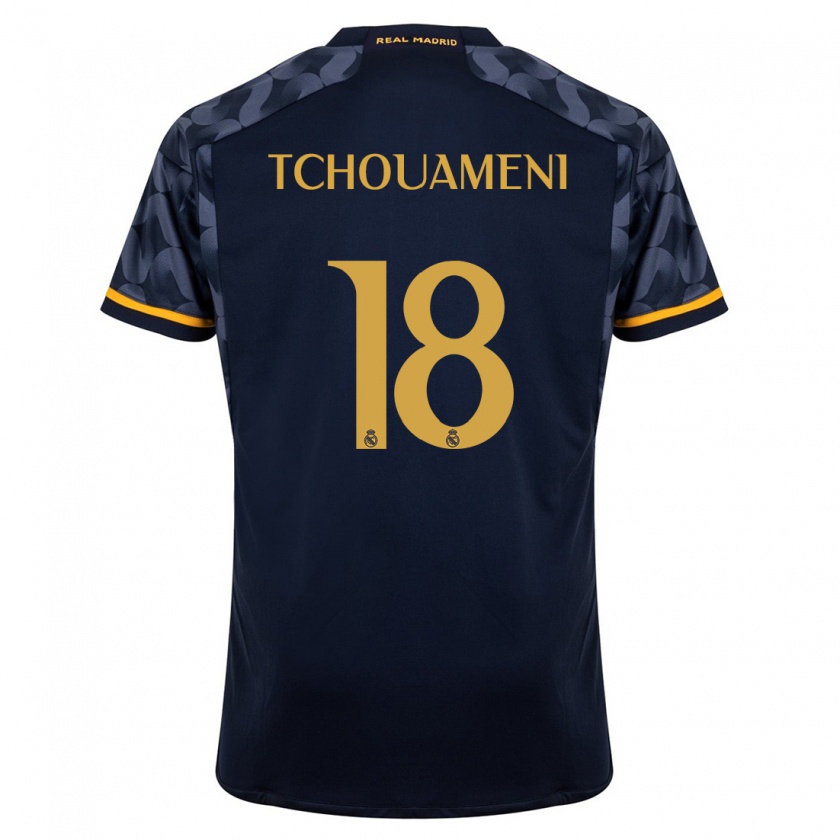 Kandiny Heren Aurélien Tchouaméni #18 Donkerblauw Uitshirt Uittenue 2023/24 T-Shirt België