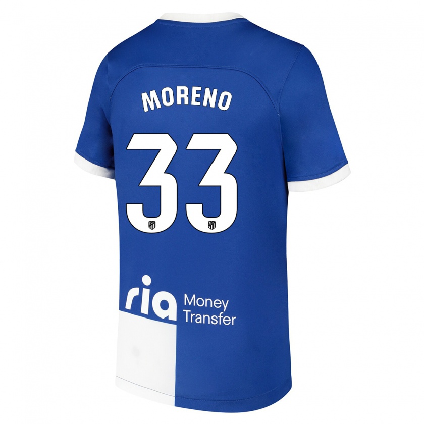 Kandiny Uomo Maglia Alberto Moreno #33 Blu Bianco Kit Gara Away 2023/24 Maglietta