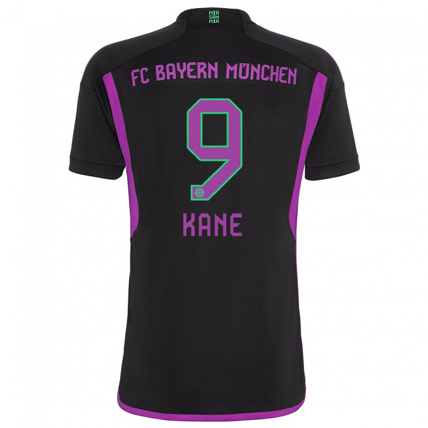 Kandiny Uomo Maglia Harry Kane #9 Nero Kit Gara Away 2023/24 Maglietta