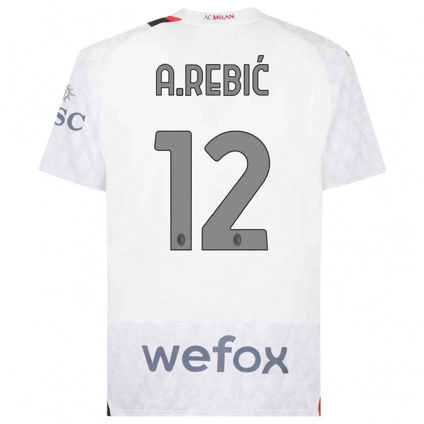 Kandiny Uomo Maglia Ante Rebic #12 Bianco Kit Gara Away 2023/24 Maglietta