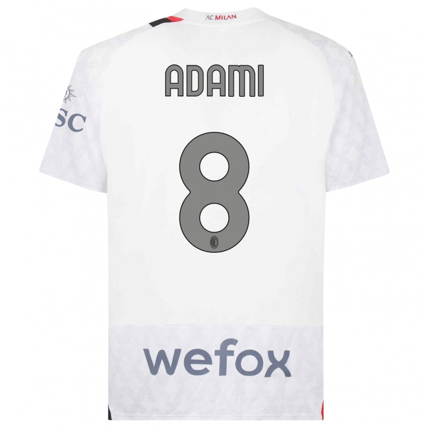 Kandiny Uomo Maglia Greta Adami #8 Bianco Kit Gara Away 2023/24 Maglietta