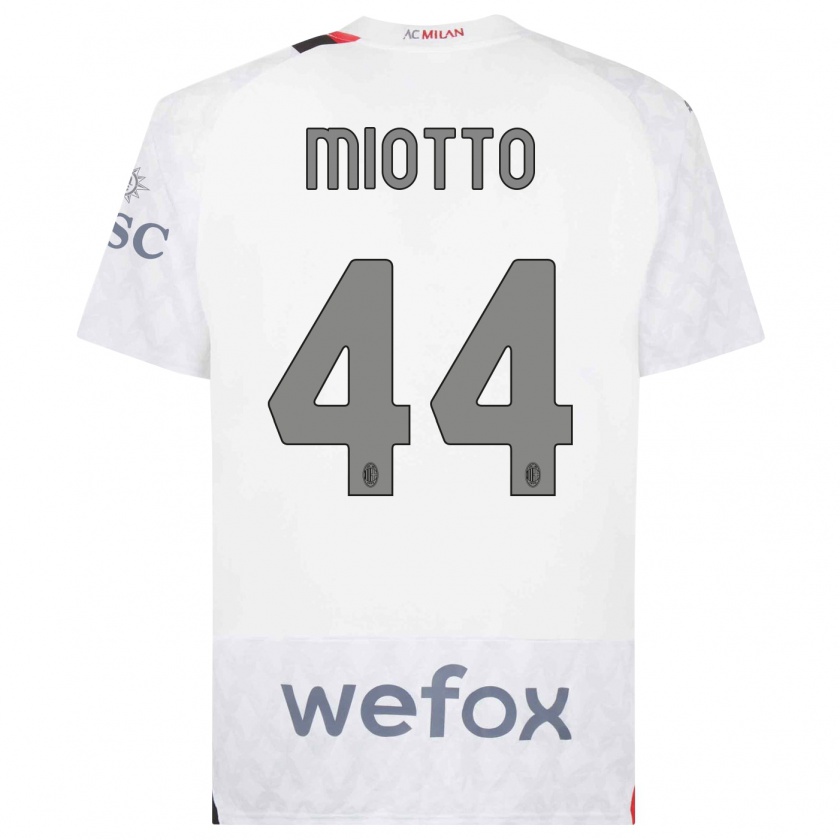 Kandiny Uomo Maglia Giorgia Miotto #44 Bianco Kit Gara Away 2023/24 Maglietta