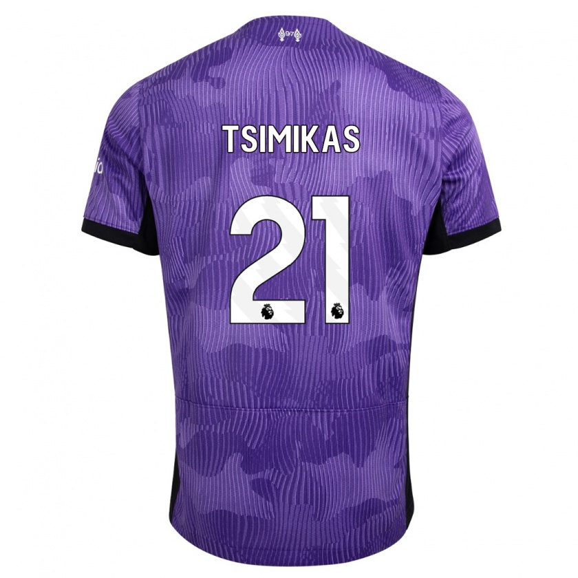 Kandiny Hombre Camiseta Konstantinos Tsimikas #21 Púrpura Equipación Tercera 2023/24 La Camisa