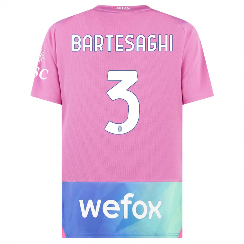 Kandiny Uomo Maglia Davide Bartesaghi #3 Rosa Viola Kit Gara Third 2023/24 Maglietta