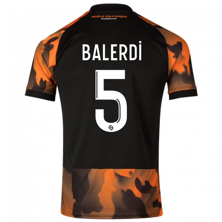 Kandiny Uomo Maglia Leonardo Balerdi #5 Nero Arancione Kit Gara Third 2023/24 Maglietta