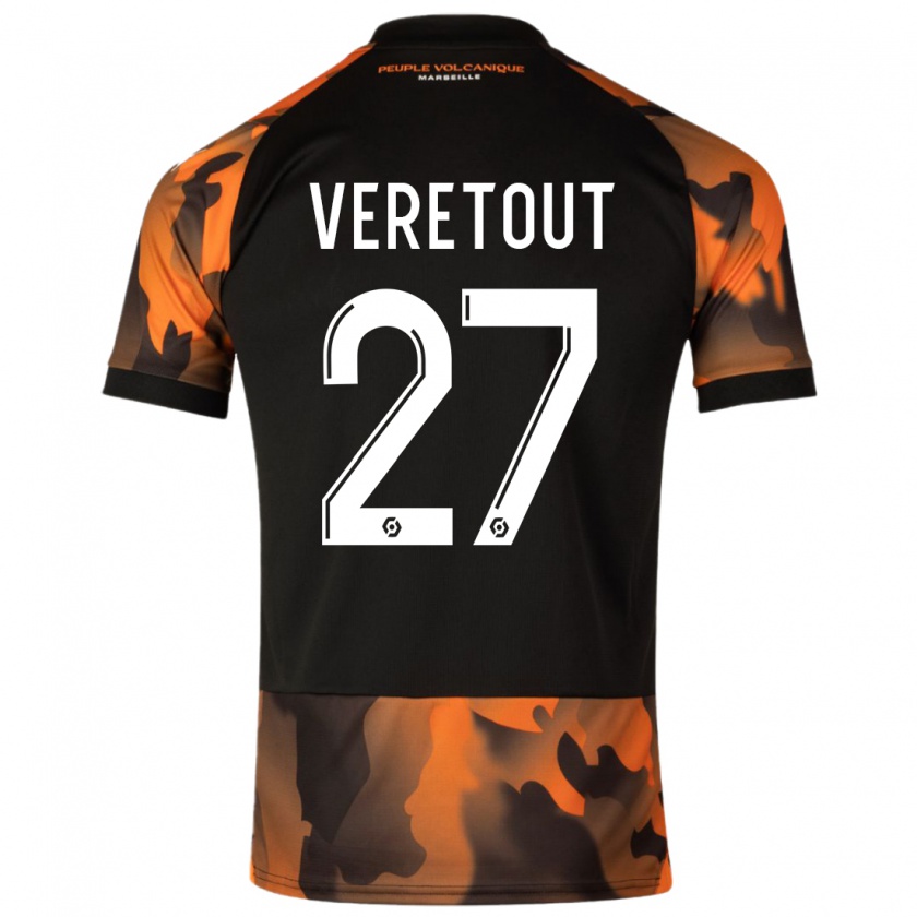 Kandiny Uomo Maglia Jordan Veretout #27 Nero Arancione Kit Gara Third 2023/24 Maglietta