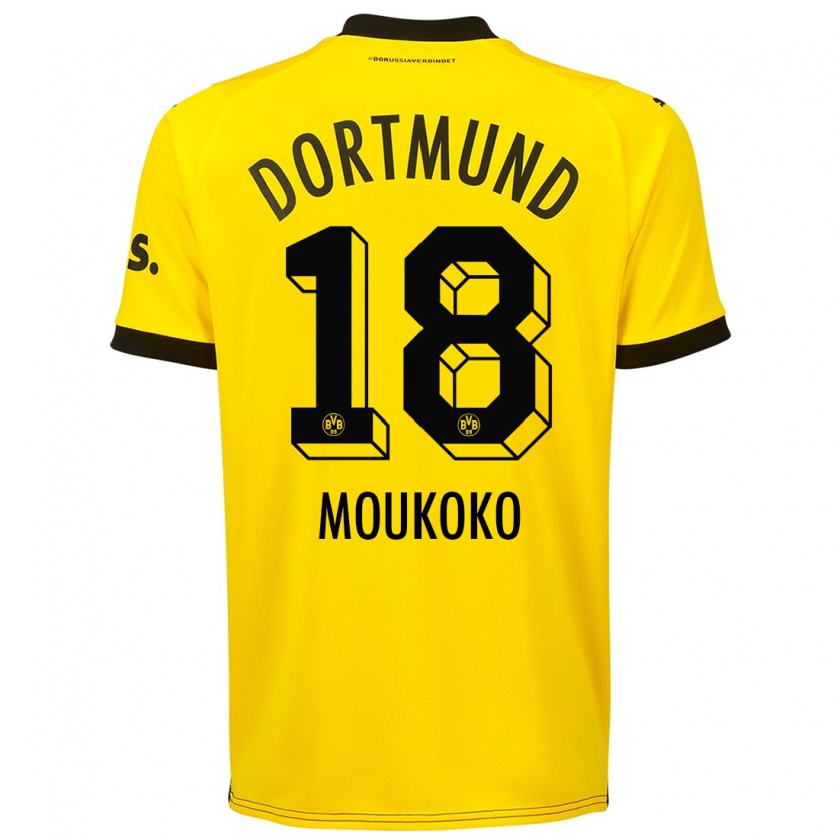 Kandiny Mujer Camiseta Youssoufa Moukoko #18 Amarillo 1ª Equipación 2023/24 La Camisa