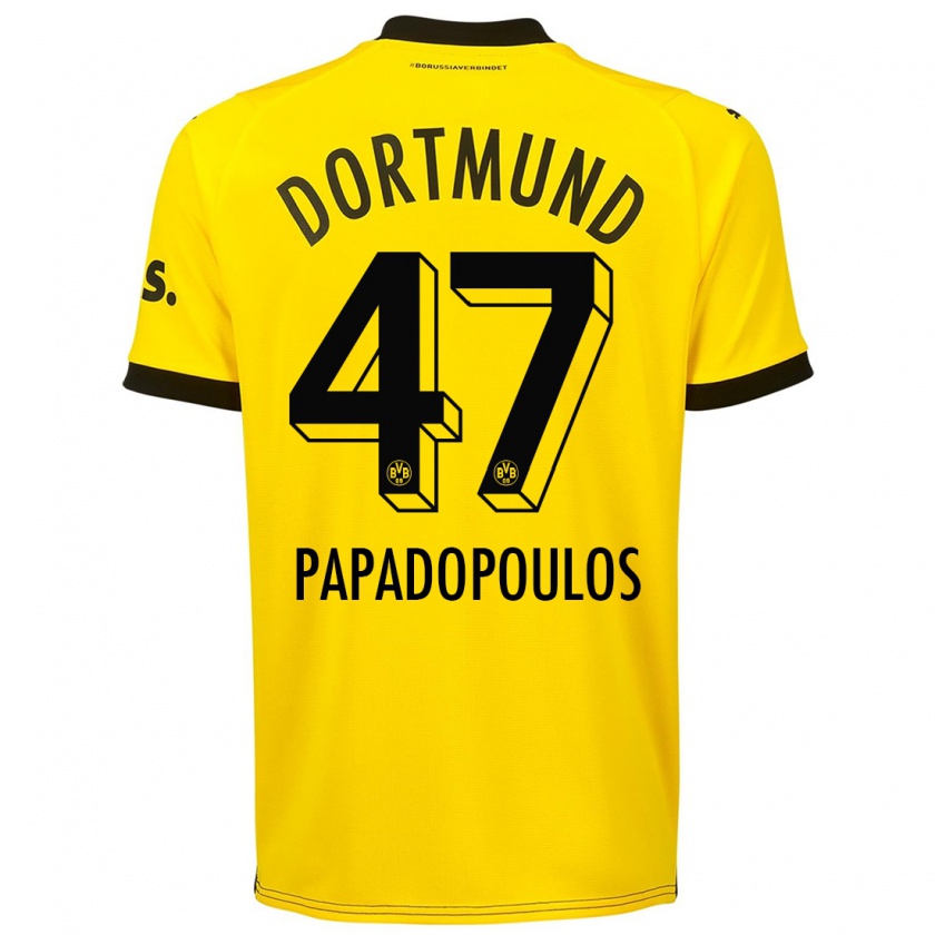 Kandiny Mujer Camiseta Antonios Papadopoulos #47 Amarillo 1ª Equipación 2023/24 La Camisa