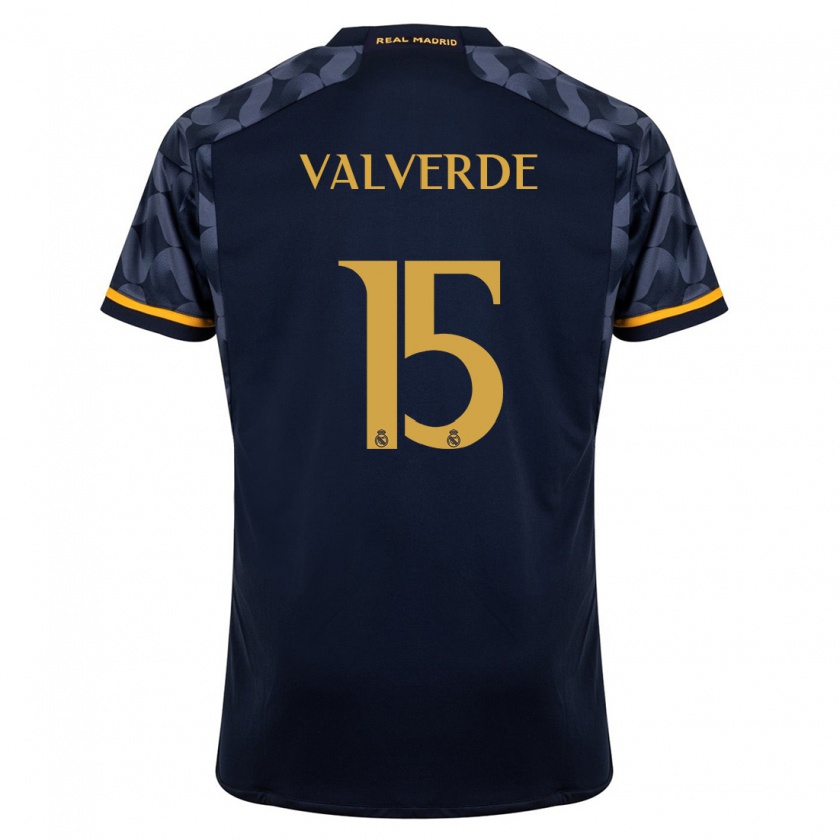 Kandiny Donna Maglia Federico Valverde #15 Blu Scuro Kit Gara Away 2023/24 Maglietta