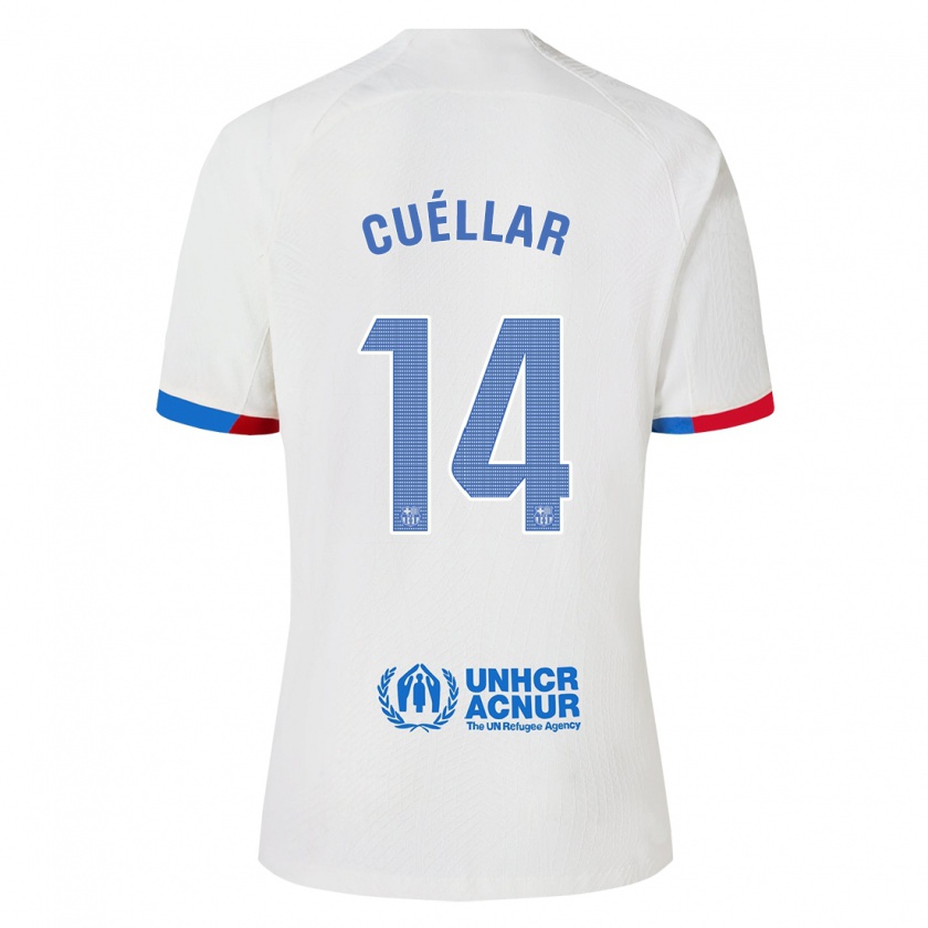 Kandiny Donna Maglia Jaume Cuéllar #14 Bianco Kit Gara Away 2023/24 Maglietta