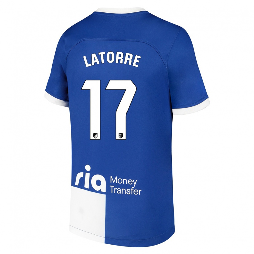 Kandiny Mujer Camiseta Barbara Latorre #17 Azul Blanco 2ª Equipación 2023/24 La Camisa