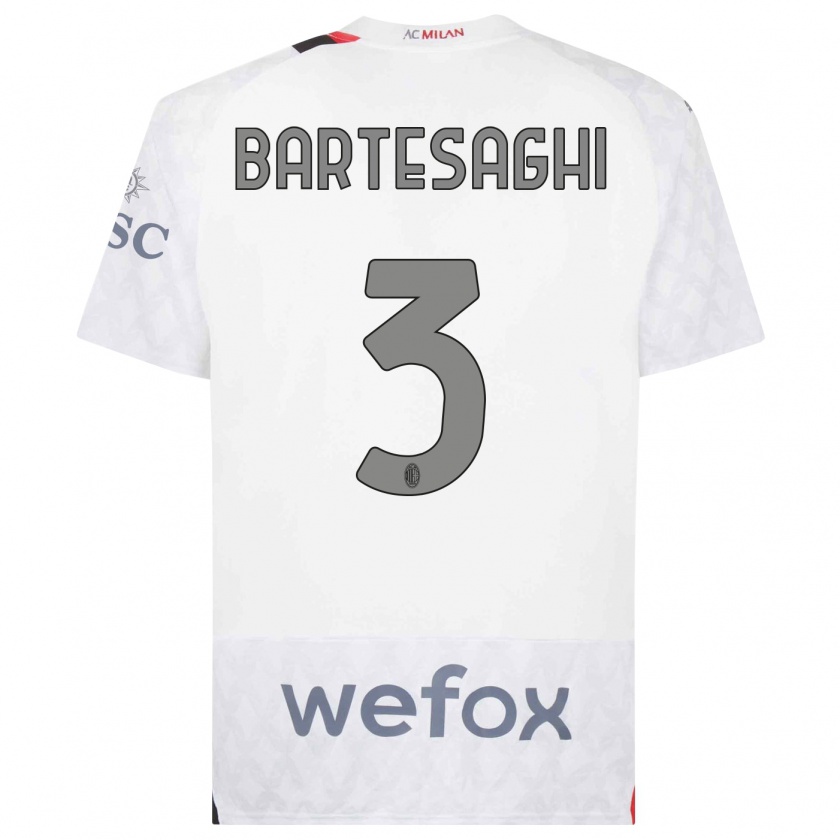 Kandiny Donna Maglia Davide Bartesaghi #3 Bianco Kit Gara Away 2023/24 Maglietta