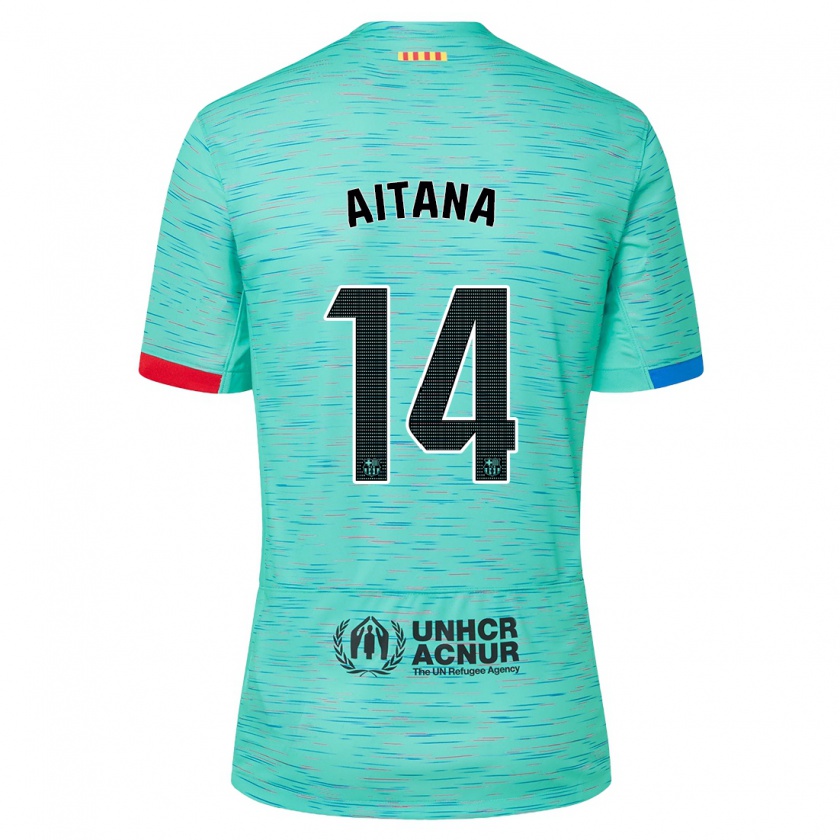 Kandiny Dames Aitana Bonmati #14 Licht Aqua Thuisshirt Derde Tenue 2023/24 T-Shirt België