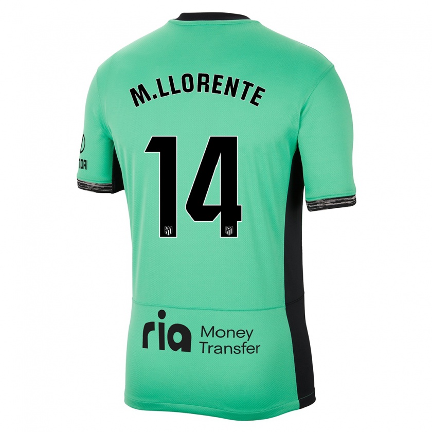 Kandiny Mujer Camiseta Marcos Llorente #14 Primavera Verde Equipación Tercera 2023/24 La Camisa