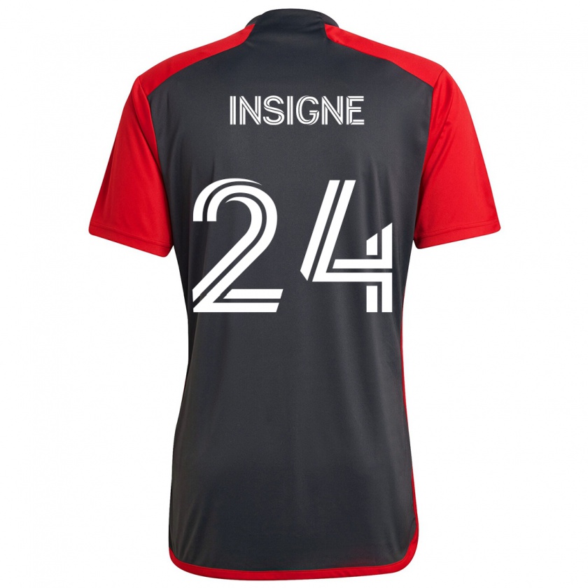 Kandiny Kinderen Lorenzo Insigne #24 Grijs Rood Thuisshirt Thuistenue 2024/25 T-Shirt België