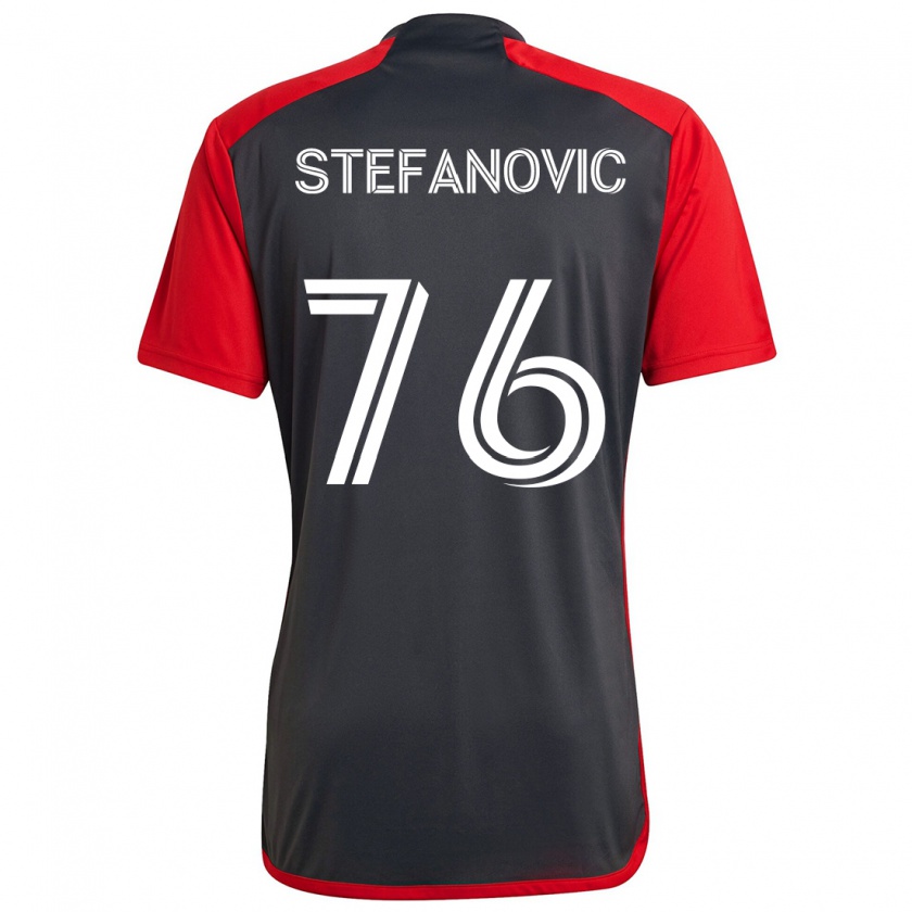 Kandiny Kinderen Lazar Stefanovic #76 Grijs Rood Thuisshirt Thuistenue 2024/25 T-Shirt België